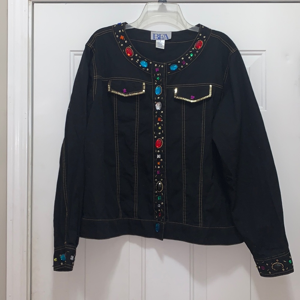 3/$15 💯% cotton Bea classics black size 20 jacket with jewels
